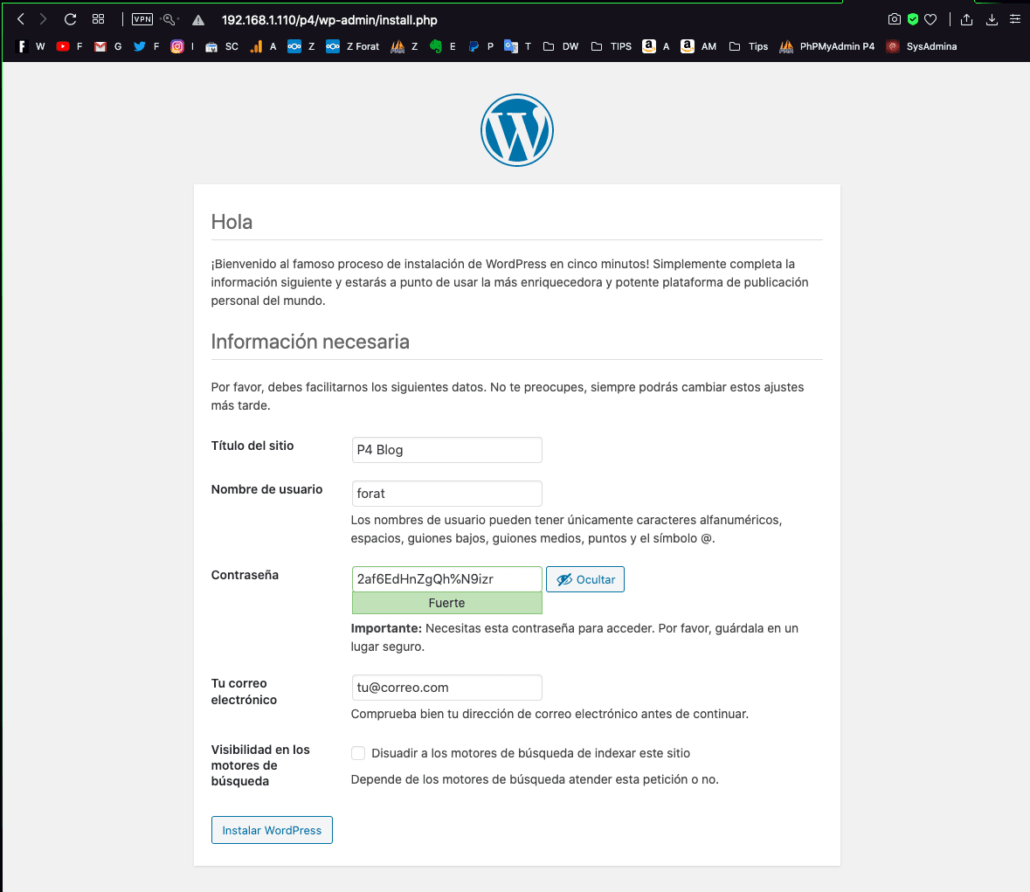instalacion de wordpress